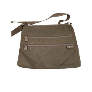 Baggallini Crossbody Bag Olive Green Nylon Triple Zip Travel Shoulder Bag